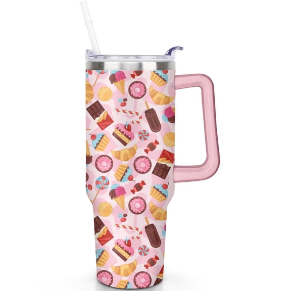 40 oz Donuts Tumbler Donuts Theme 40oz Tumbler with Handle Spill Proof Lid Straw Double Insulated Mug Donuts Lover Gifts for All