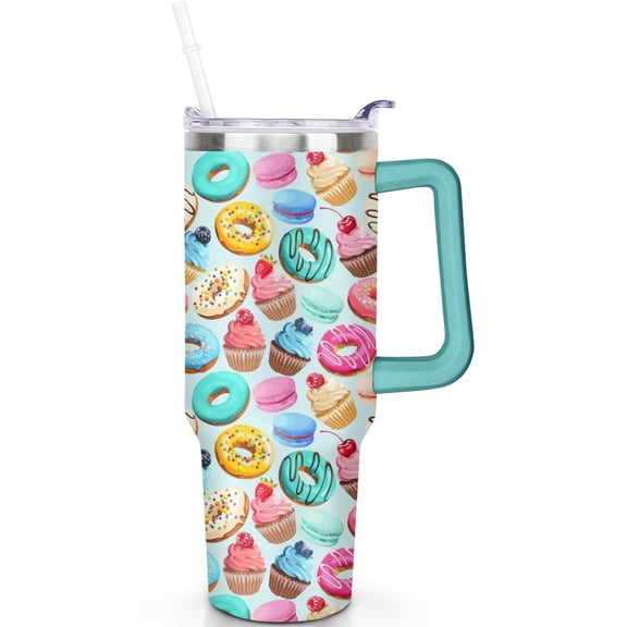 40 oz Donuts Tumbler with Handle & Spill Proof Lid Donuts Theme 40oz Tumbler Straw Double Insulated Travel Mug Donuts Gifts for Men Women
