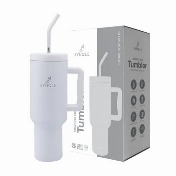 40 oz Double Insulated Stainless Steel Tumbler, Cup Holder Friendly Travel Mug Reusable Water Bottle for Hot Ice Cold Drink |100% Leak Proof 2-in-1 Lid | Gifts for Women Men | White