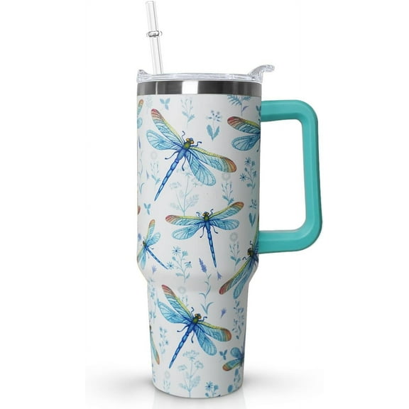 40 oz Dragonfly Tumbler With Lid and Straw - Water Bottle, Coffee Mug, Travel Cup - Gifts for Women, Ornament, Accessories