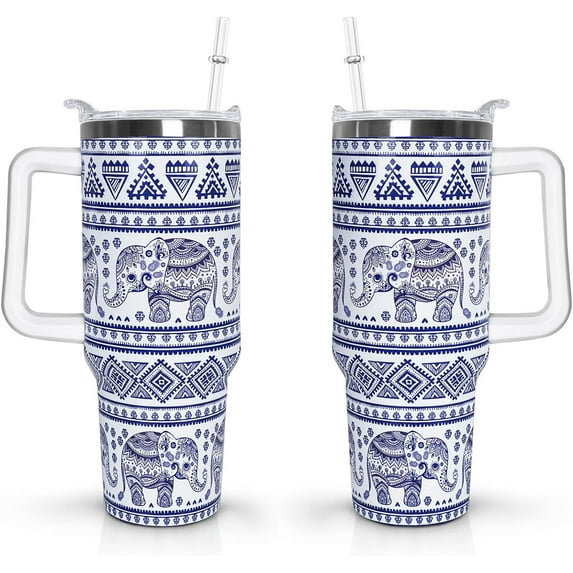 40 oz Elephant Tumbler with Handle and Straw Lid Gift for Elephant Women Double Insulated Cup Travel Coffee Mug