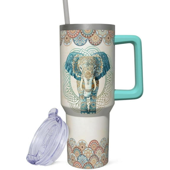 40oz Elephant Tumbler - Stainless Steel Insulated Cup with Leak Proof Lid, Reusable Water Bottle with Handle & Straw for Coffee & Drinks