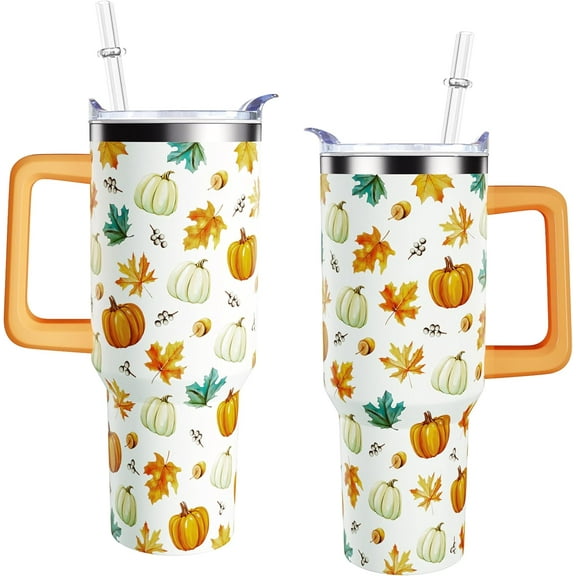 40 oz Fall Pumpkin Tumbler With Handle and Straw Lid 40oz Fall Themed Gifts Double Stainless Steel Insulated Fall Cup Travel Coffee Autumn Mug Fall Gifts for Thanksgiving