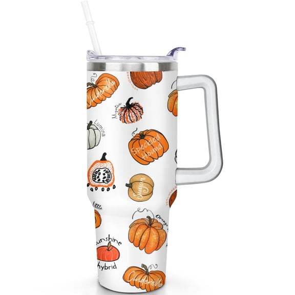 40 oz Fall Tumbler with Handle Flip Straw Lid Fall Tumblers with Lids Straws Vacuum Insulated Leak Proof Stainless Steel Travel Gifts Travel Must Haves