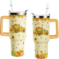 40 oz Fall Tumbler With Handle and Straw Lid 40oz Stainless Steel Insulated Thanksgiving Tumbler Double Insulated Fall Cup Travel Coffee Thanksgiving Mug