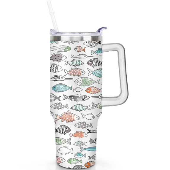 40 oz Fish Travel Must Haves Tumbler Fish Theme 40oz Tumbler with Handle Spill Proof Lid Straw Double Insulated Mug Fish Lover Gifts for All