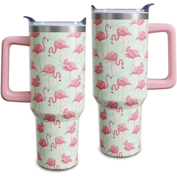 40 oz Flamingo Tumbler With handle and straw,Stainless Steel Cup Extra Large Vacuum Double Wall Insulated Tumblers Travel Mug,Hot and cold beverages Car Cup