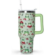 Ceovfoi 40 oz Frog Tumbler With Handle, Lid and Straw - Cute Green Kawaii Mushroom Gifts for Women, Decor, Accessories