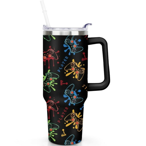 40 oz Game Vacuum Insulated Tumbler Stainless Steel Travel Mug with Handle Flip Straw Lid Leak Proof Cup Gift for Men Women