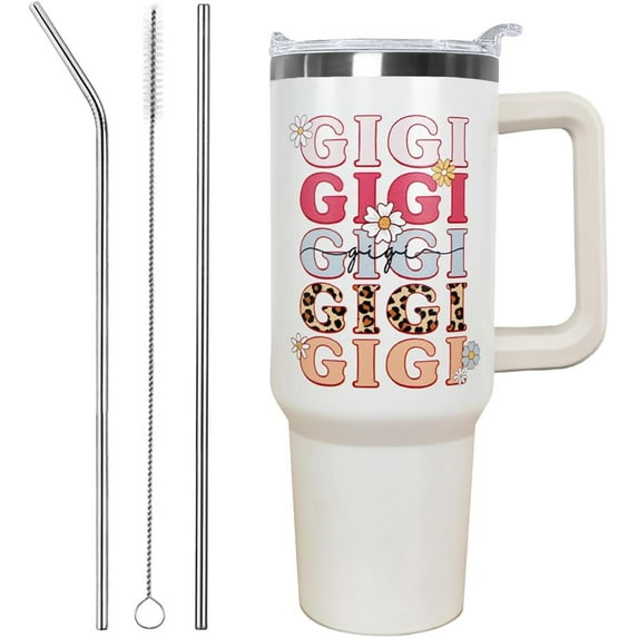 40 oz Gigi Vacuum Insulated Water Bottle Travel Coffee Mug Cup Tumbler with Handle Lid and Straw, Mothers Day Gigi Gifts for Grandmother