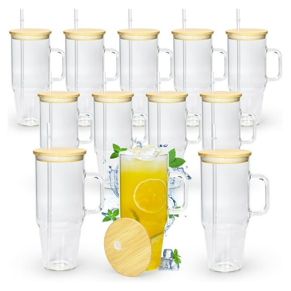 40 oz Glass with Handle 12 Pack Glass with Straw and Lid Clear Glass Water Cup Reusable Iced Coffee Cup, Fits Car Cup Holder, BPA , for Boba Tea, Juice, Smoothie, Beer