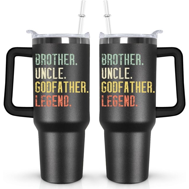 40 oz GodfatherTumbler with Handle Lid and Straw,Black Godfather