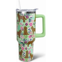 40 oz Goldendoodle Tumbler with Handle, Insulated Stainless Dog Tumbler Coffee Travel Mugs Cup Water Bottle Golden Doodle Lovers Gifts for Women Girls