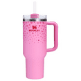 thumbnail image 1 of 40 oz H2.0 stainless steel insulated handle straw cup, car travel cup, iced coffee cup, outdoor | BPA free | Valentine's Day pink love gift, 1 of 4