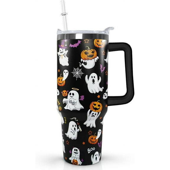 40 oz Halloween Boo Tumbler Insulated Stainless Tumbler,Halloween Goth Ghost Travel Coffee Cup Water Botter, Witch Goth Decor Halloween Gifts For Women