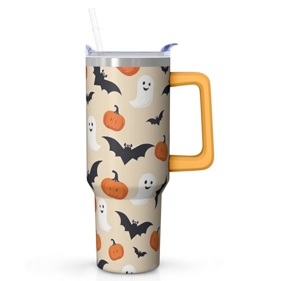 40 oz Halloween Ghost Bat Witch Tumbler Insulated Stainless Tumbler, Spooky Pumpkin Coffee Cup Water Bottle, Holiday Gift Mug