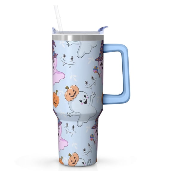 40 oz Halloween Scary Ghost Pumpkin Tumbler Insulated Stainless Tumbler, Spooky Bat Coffee Cup Water Bottle, Holiday Gift Mug