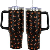 40 oz Halloween Tumbler with Handle, 5D Pumpkin Ghost Face Print Halloween Cups with Lids and Straws Gifts for Women Adults