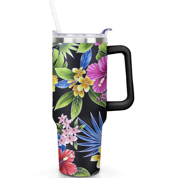 40 oz Hawaii Tropical Plants Travel Must Haves Tumbler Vacuum Insulated Stainless Steel Travel Cup with Handle Flip Straw Lid Leak Proof Gift for Men Women Him Her