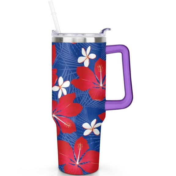 40 oz Hawaii Tropical Plants Tumbler with Handle Flip Straw Lid Travel 40oz Hawaii Tropical Plants Tumblers Lids Straws Vacuum Insulated Leak Proof Stainless Steel Cup Mug Gifts for Men Women Him Her
