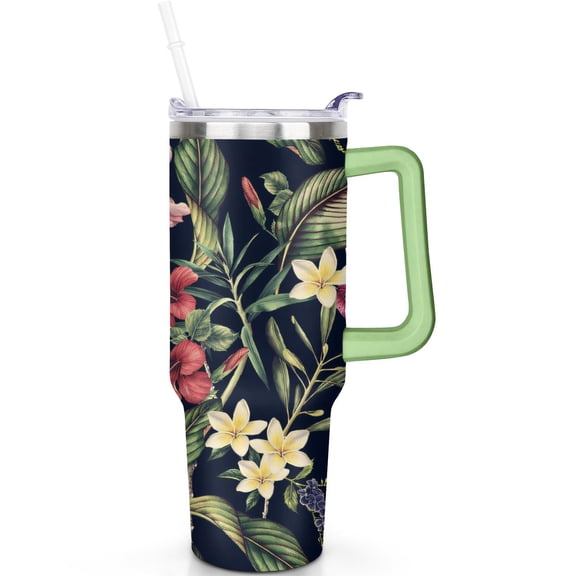 40 oz Hawaii Tropical Plants Tumbler with Handle, Flip Straw Lid, Vacuum Insulated, Leak Proof Stainless Steel Cup, Travel Tumbler Must Have