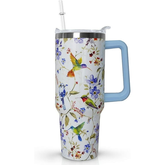 40 oz Hummingbird Tumbler with Handle Lid and Straw,Hummingbird Stainless Steel Coffee Tumbler Mug Cup Watter Botter,Bird Gifts for Bird Lovers Women, Hummingbird Stuff/Accessories