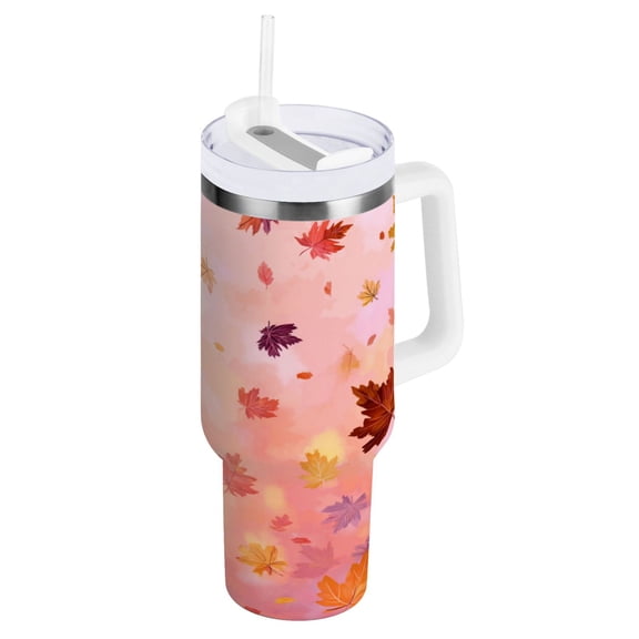 40 oz Insulated Stainless Steel Tumbler Double Wall Stainless Steel Tumbler with 2-Way Drinking Autumn Leaves Falling