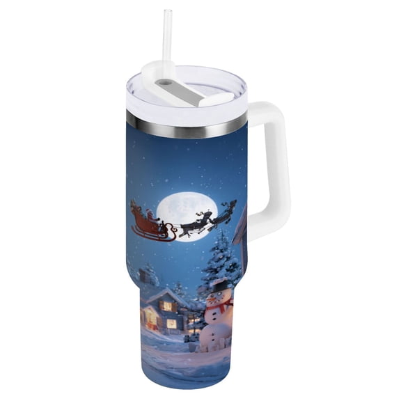 40 oz Insulated Stainless Steel Tumbler Double Wall Stainless Steel Tumbler with 2-Way Drinking Christmas Night Scene