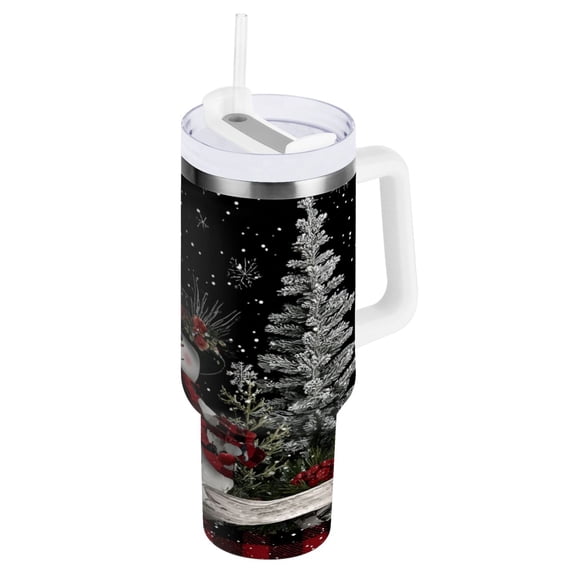 40 oz Insulated Stainless Steel Tumbler Double Wall Stainless Steel Tumbler with 2-Way Drinking Christmas Snowman
