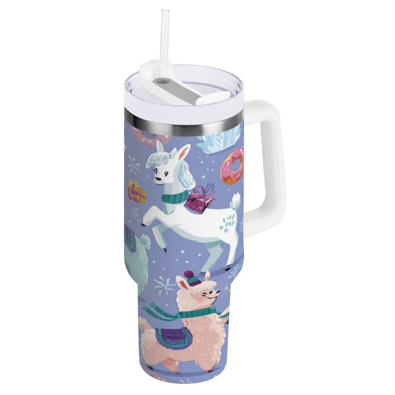 40 oz Insulated Stainless Steel Tumbler Double Wall Stainless Steel Tumbler with 2-Way Drinking Cute Animals in The Snow
