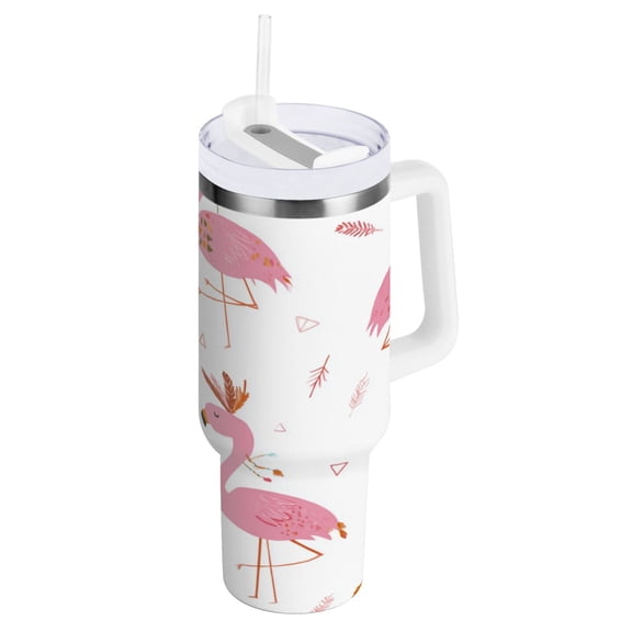 40 oz Insulated Stainless Steel Tumbler Double Wall Stainless Steel Tumbler with 2-Way Drinking Cute Pink Flamingo Pattern
