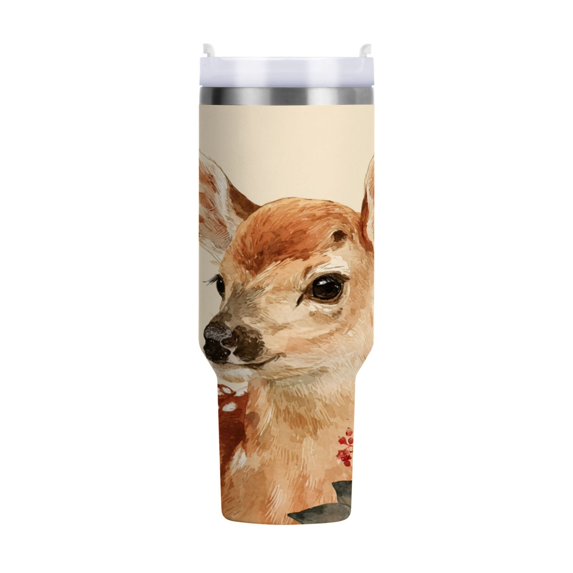 40 oz Insulated Stainless Steel Tumbler Double Wall Stainless Steel Tumbler with 2-Way Drinking Deer Surrounded by Autumn Leaves