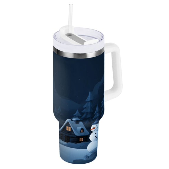 40 oz Insulated Stainless Steel Tumbler Double Wall Stainless Steel Tumbler with 2-Way Drinking Mysterious Christmas Night Scene