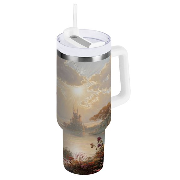40 oz Insulated Stainless Steel Tumbler Double Wall Stainless Steel Tumbler with 2-Way Drinking Oil Painting Of Giraffe
