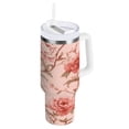 thumbnail image 1 of 40 oz Insulated Stainless Steel Tumbler Double Wall Stainless Steel Tumbler with 2-Way Drinking Pink Flowers, 1 of 9