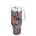 thumbnail image 1 of 40 oz Insulated Stainless Steel Tumbler Double Wall Stainless Steel Tumbler with 2-Way Drinking Red Berries and Robin Birds, 1 of 9
