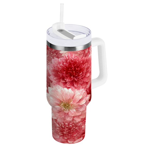 40 oz Insulated Stainless Steel Tumbler Double Wall Stainless Steel Tumbler with 2-Way Drinking Red Watercolor Flowers