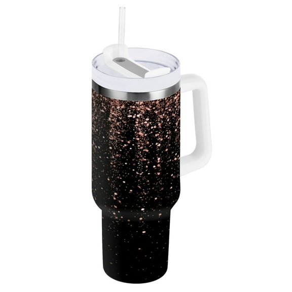 40 oz Insulated Stainless Steel Tumbler Double Wall Stainless Steel Tumbler with 2-Way Drinking Rose Gold Glitter