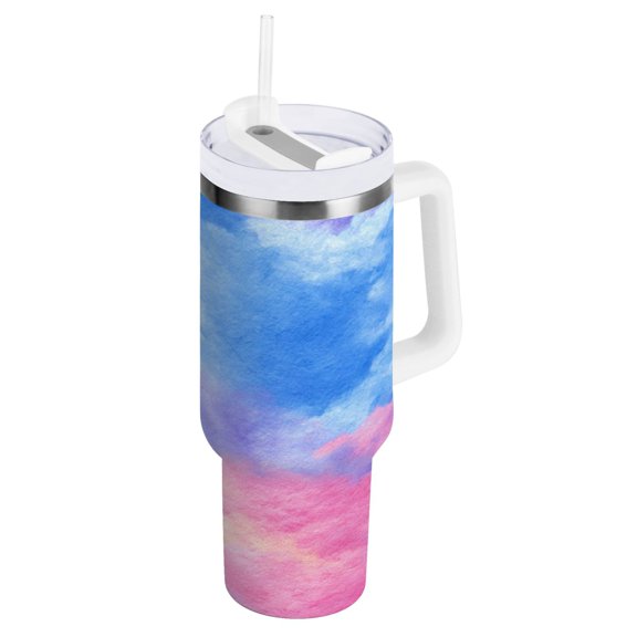 40 oz Insulated Stainless Steel Tumbler Double Wall Stainless Steel Tumbler with 2-Way Drinking Tie-dye Clouds Pattern