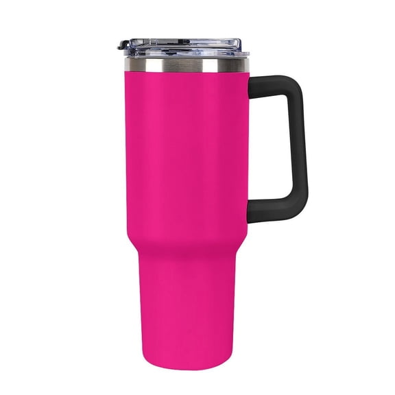 40 oz Insulated Tumbler with Handle, Leak-Proof Straw Lid, Stainless Steel Travel Mug for Car & Road Trips - Bright Pink