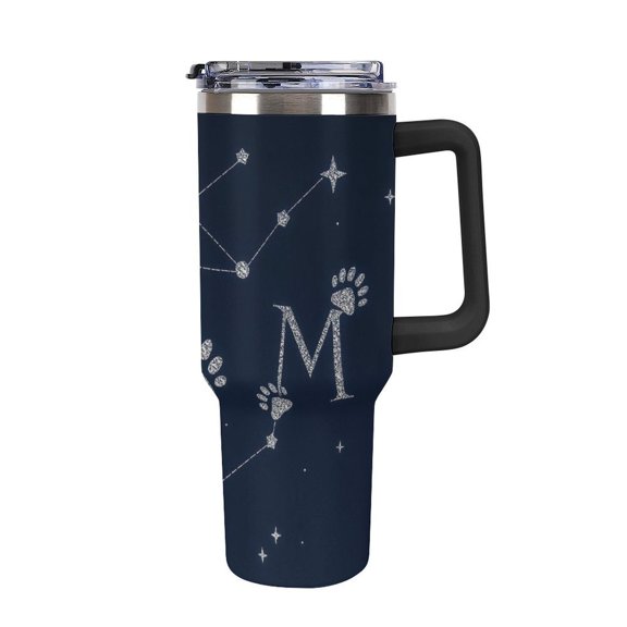 40 oz Insulated Tumbler with Handle, Leak-Proof Straw Lid, Stainless Steel Travel Mug for Car & Road Trips - Celestial Map 'MOM' Letter