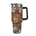 thumbnail image 1 of 40 oz Insulated Tumbler with Handle, Leak-Proof Straw Lid, Stainless Steel Travel Mug for Car & Road Trips - Roma Retro Building, 1 of 6