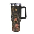 thumbnail image 1 of 40 oz Insulated Tumbler with Handle, Leak-Proof Straw Lid, Stainless Steel Travel Mug for Car & Road Trips - Skull Flowers Illustration, 1 of 6