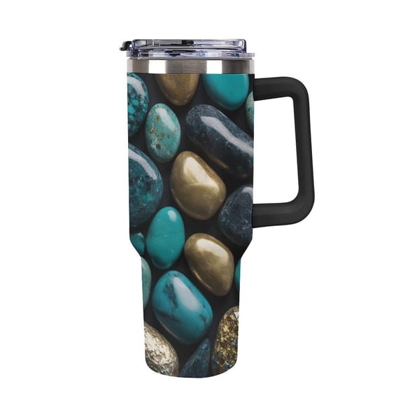 40 oz Insulated Tumbler with Handle, Leak-Proof Straw Lid, Stainless Steel Travel Mug for Car & Road Trips - Turquoise