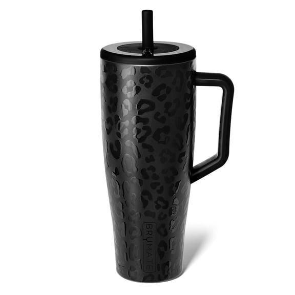 40 oz Insulated Tumbler with Handle and Flexible Straw Stainless Steel Leakproof Cup Holder Friendly Onyx Leopard