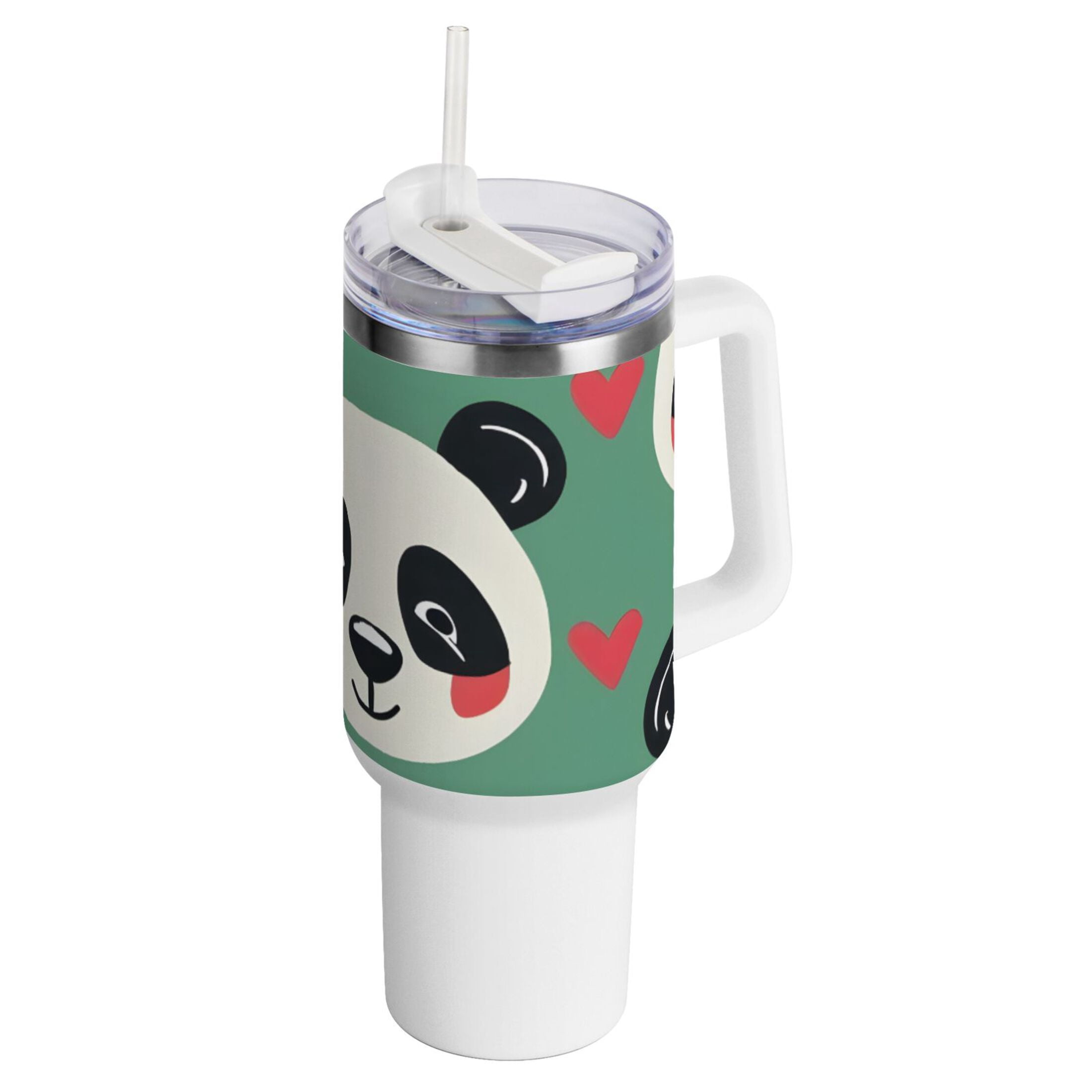 40 oz Insulated Tumbler with Handle and Straw Lid Cute Panda Face with ...