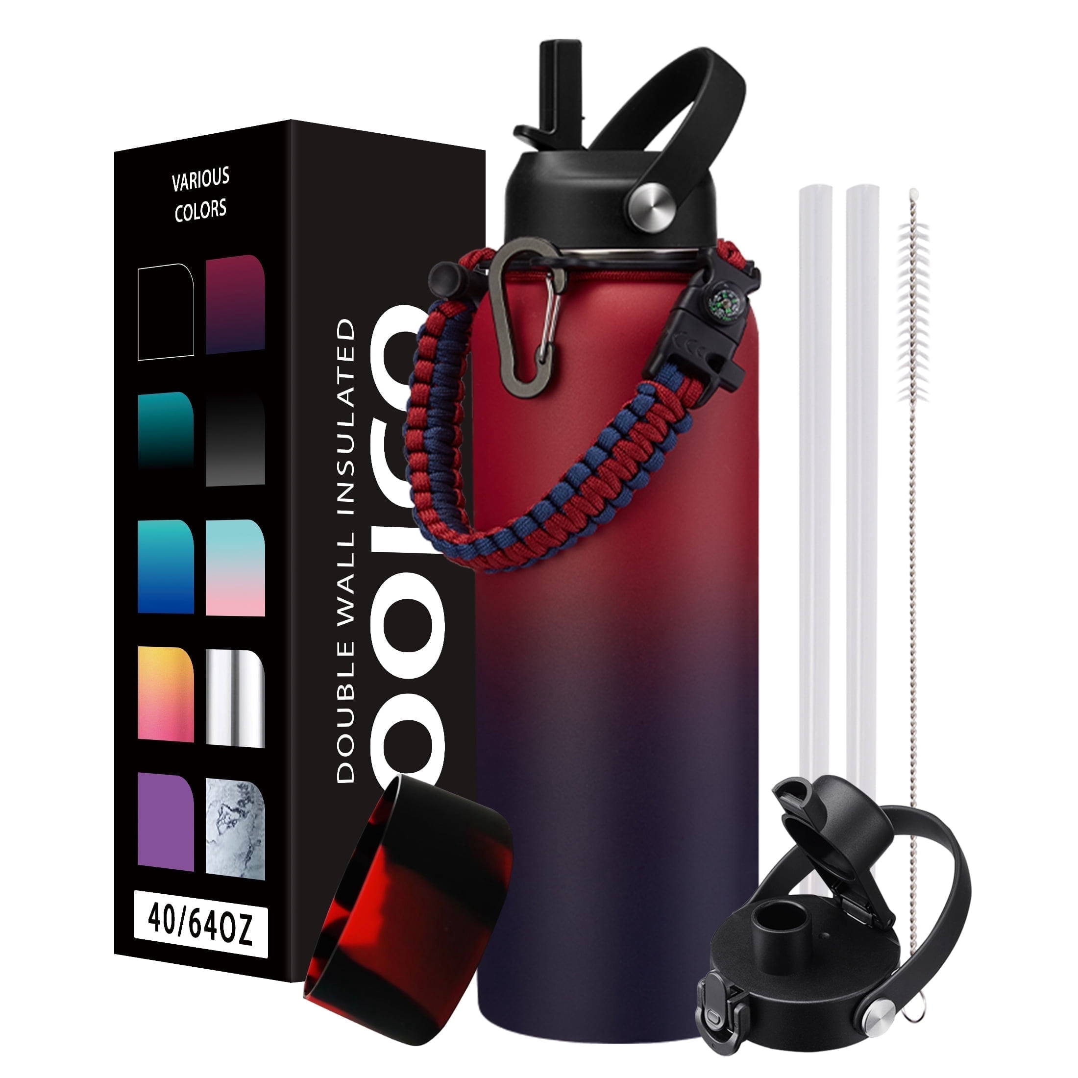 40 oz Insulated Water Bottle - Cold for 48H,Stainless Steel Water Bottle with Straw/Spout Lids,Leak-proof Insulated Water Flask for Workout Sports Gym