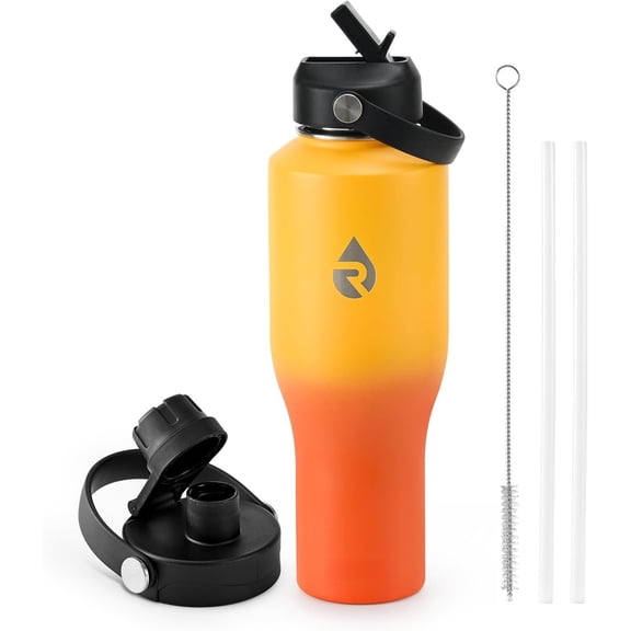 40 oz Insulated Water Bottle with Straw fit in  Cup Holder, Triple Wall Vacuum Stainless (Cold 48 hrs, Hot 24 hrs), Leakproof & Non-BPA, Hydro Travel Flask with Straw and Spout Lid