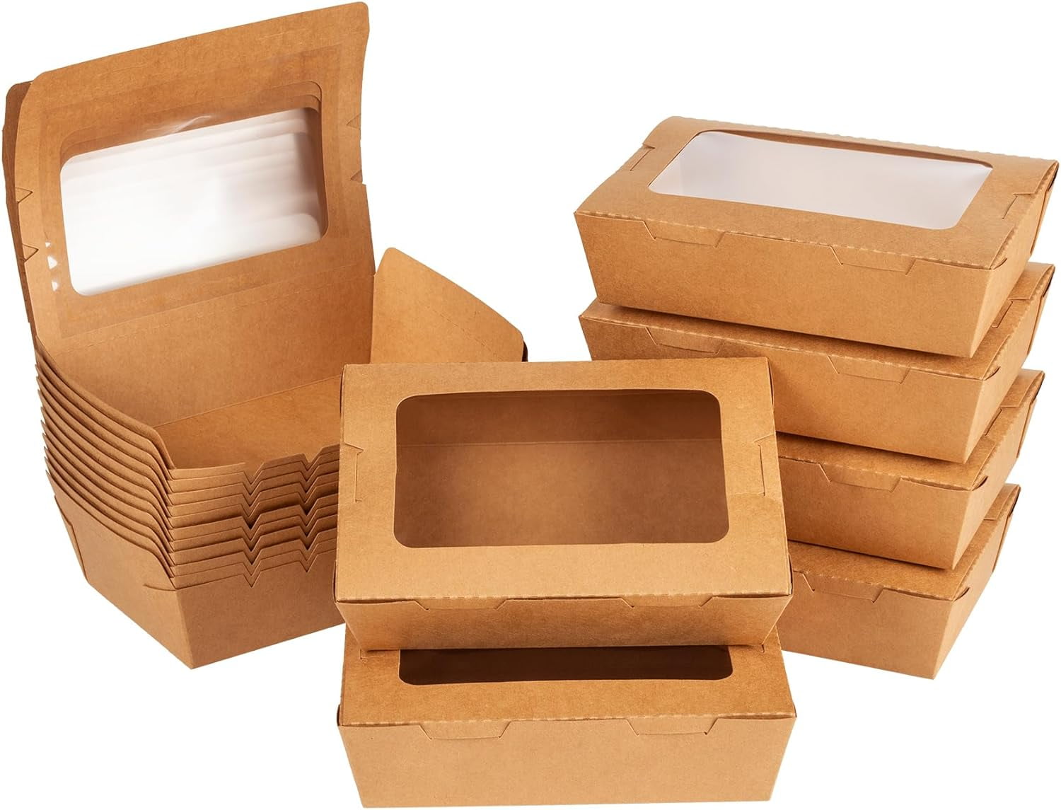 40 oz Kraft Brown Paper Food Containers with Window Ecofriendly Take