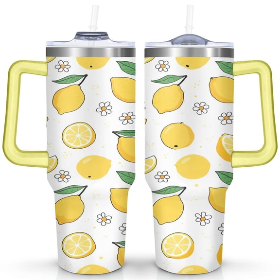40 oz Lemon Cup with Handle Double Wall Vacuum Insulation Travel Mug Gift for Women Men